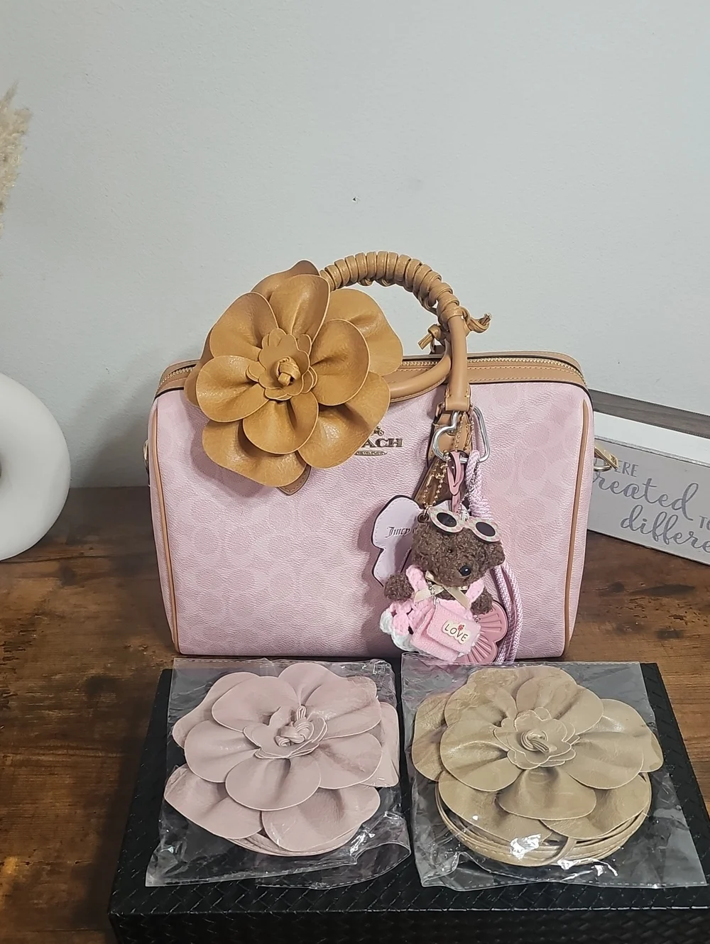Faux Leather Large Flower Tie Belt
